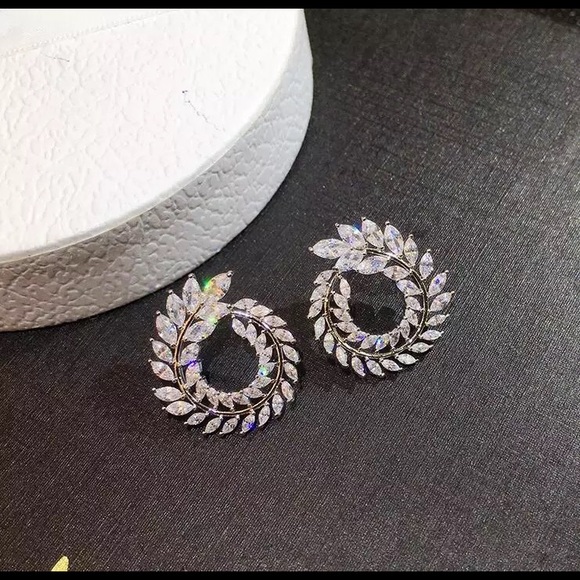 Swirl Clear Crystal Hoop Pin Drop Dangle Earrings - Picture 7 of 16